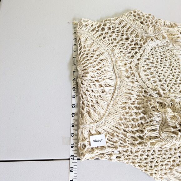 Odiva Crochet Swimsuit Cover Up Small Tassel Fringe Khaki Beach Tunic Top Boho - Picture 10 of 12